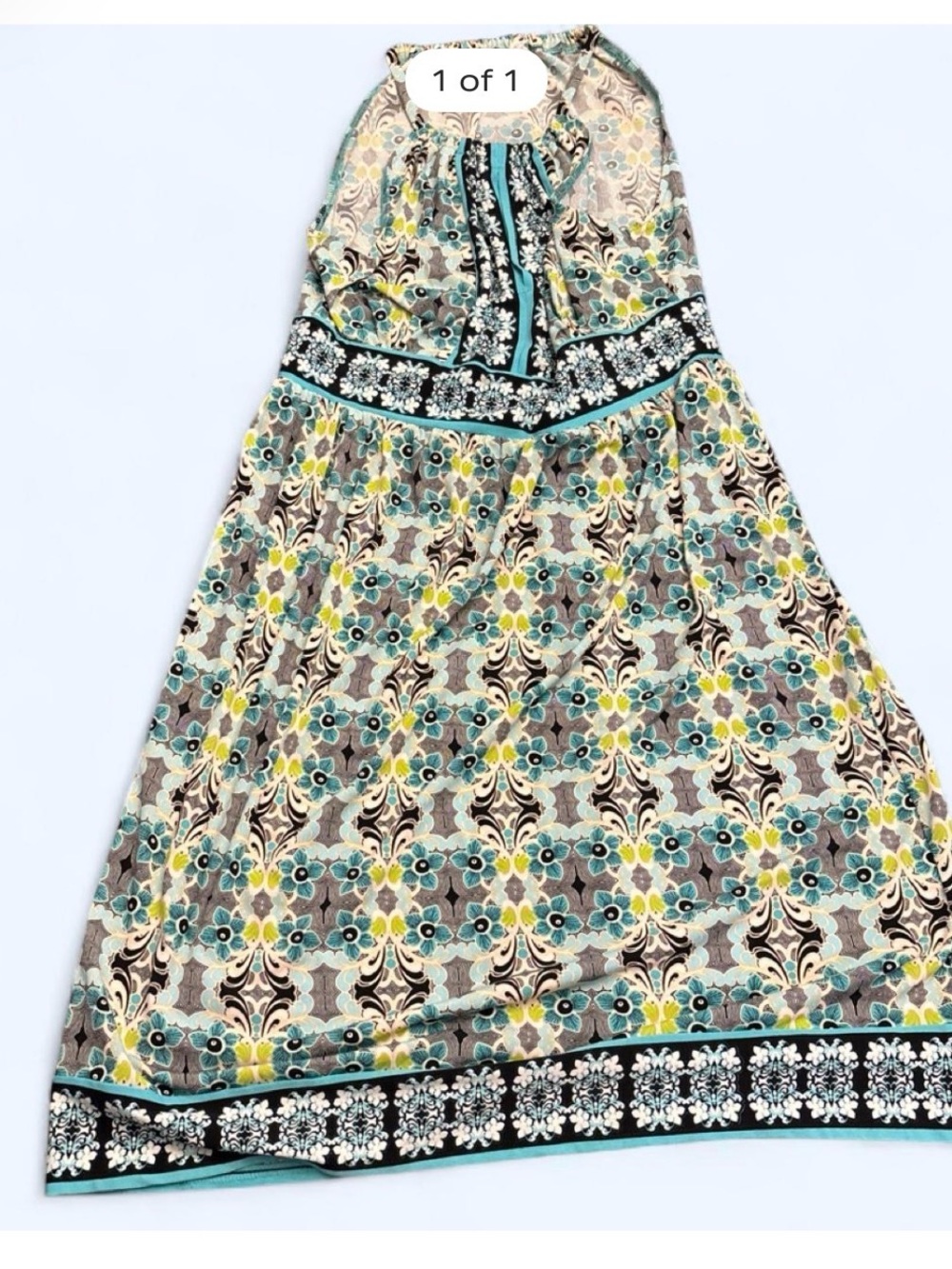 London Times Floral Maxi Dress in Teal, Yellow and Black
